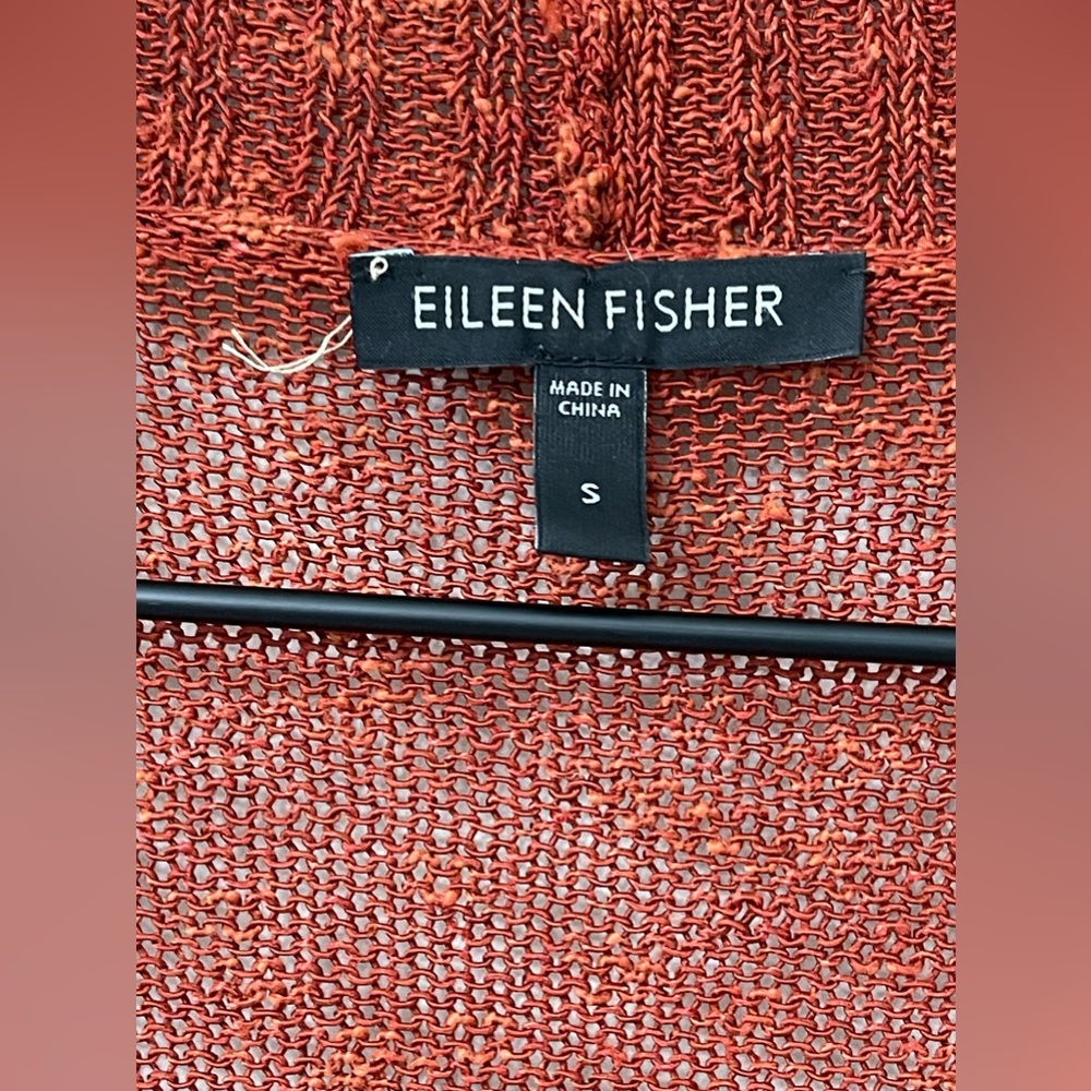Eileen Fisher Copper Orange Linen Blend Open Front Cardigan Size Small - Picture 5 of 6